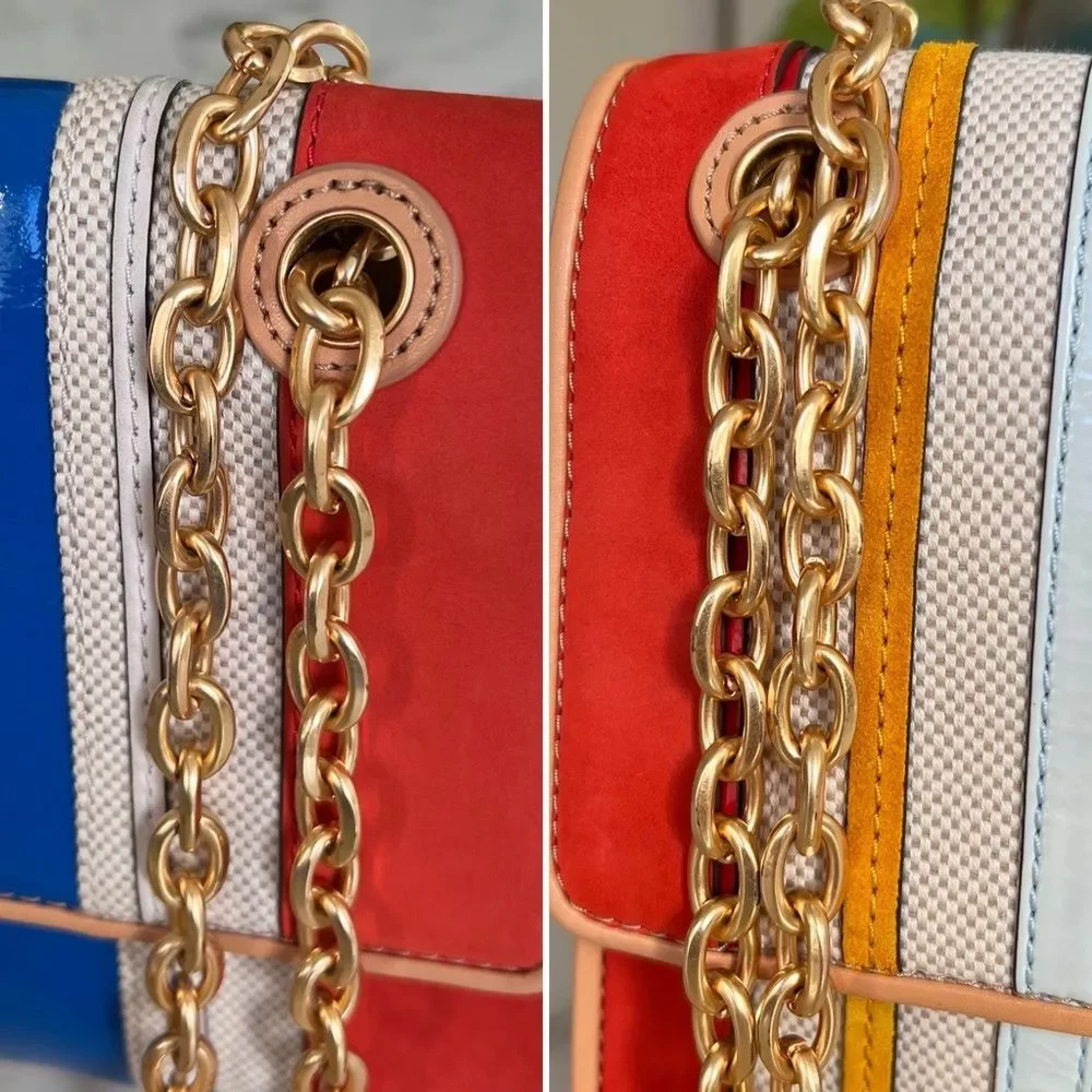 Tory Burch Fleming Convertible Shoulder Crossbody Bag Balloon Stripe Leather